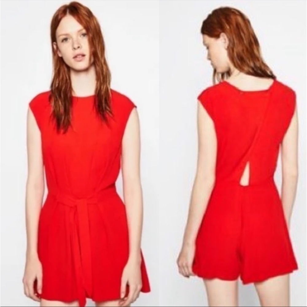Zara basic open back romper red size S